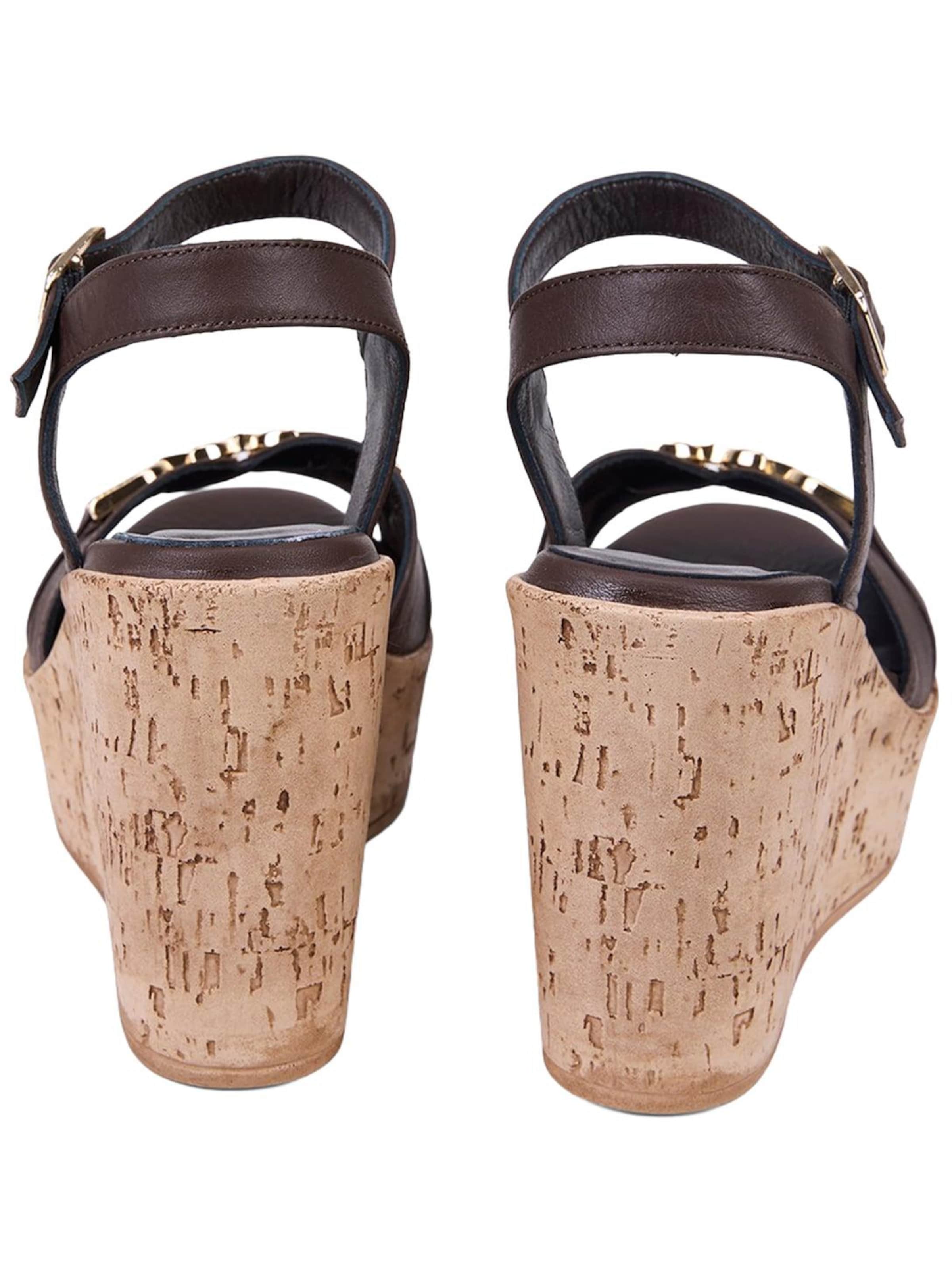 Desa - Sandalias de dedo 'DESA Damen-Keilsandalen aus Leder mit goldenen Details' en marrón