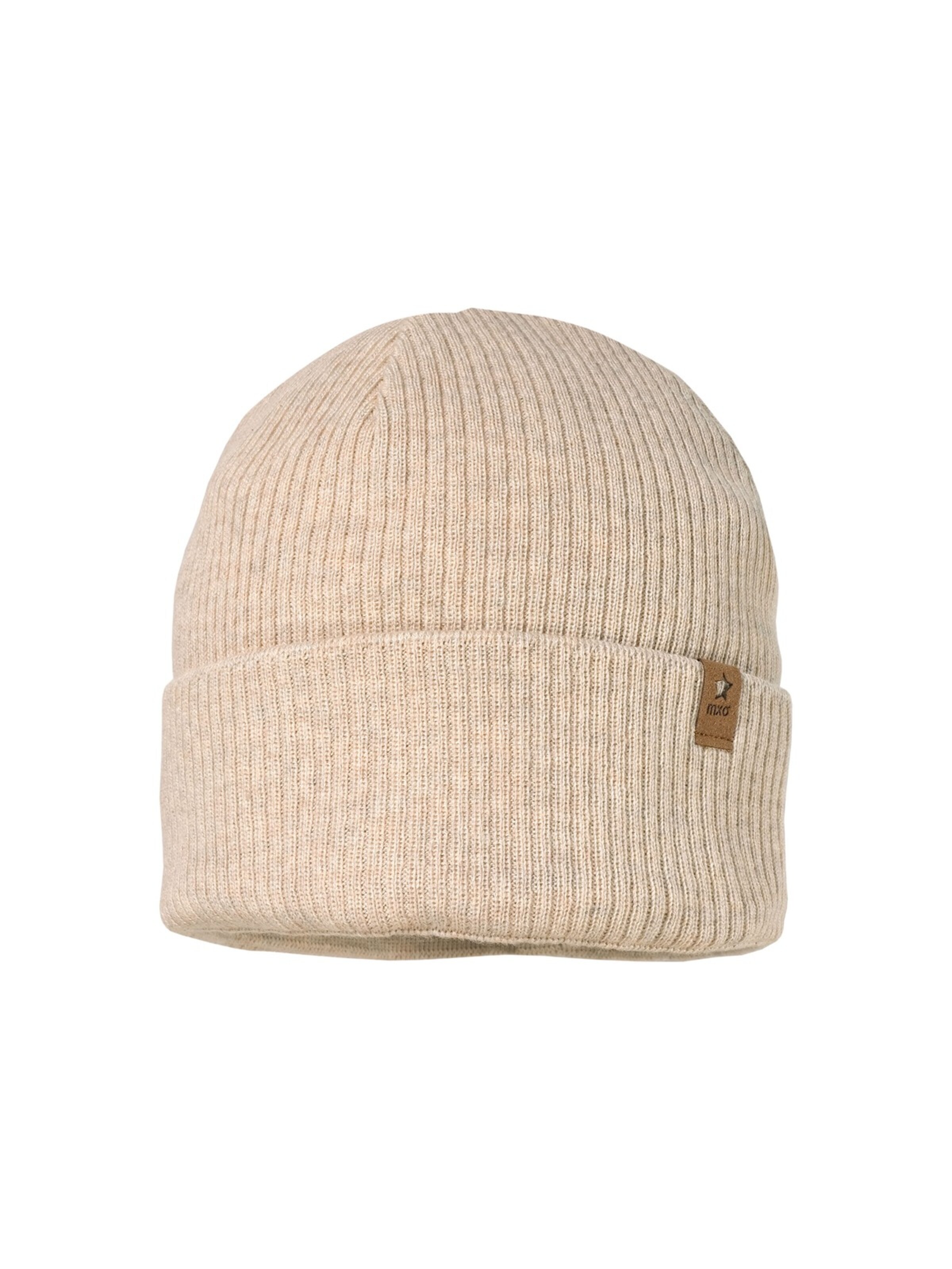 MAXIMO Beanie 'GOTS MINI-Mütze, Rippe Umschlagrand, Baumwollfleecefutter' in Beige: front