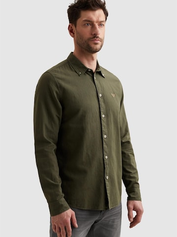 PME Legend Regular fit Skjorta 'Shirt in cotton/linen with garment-dye wash' i grön