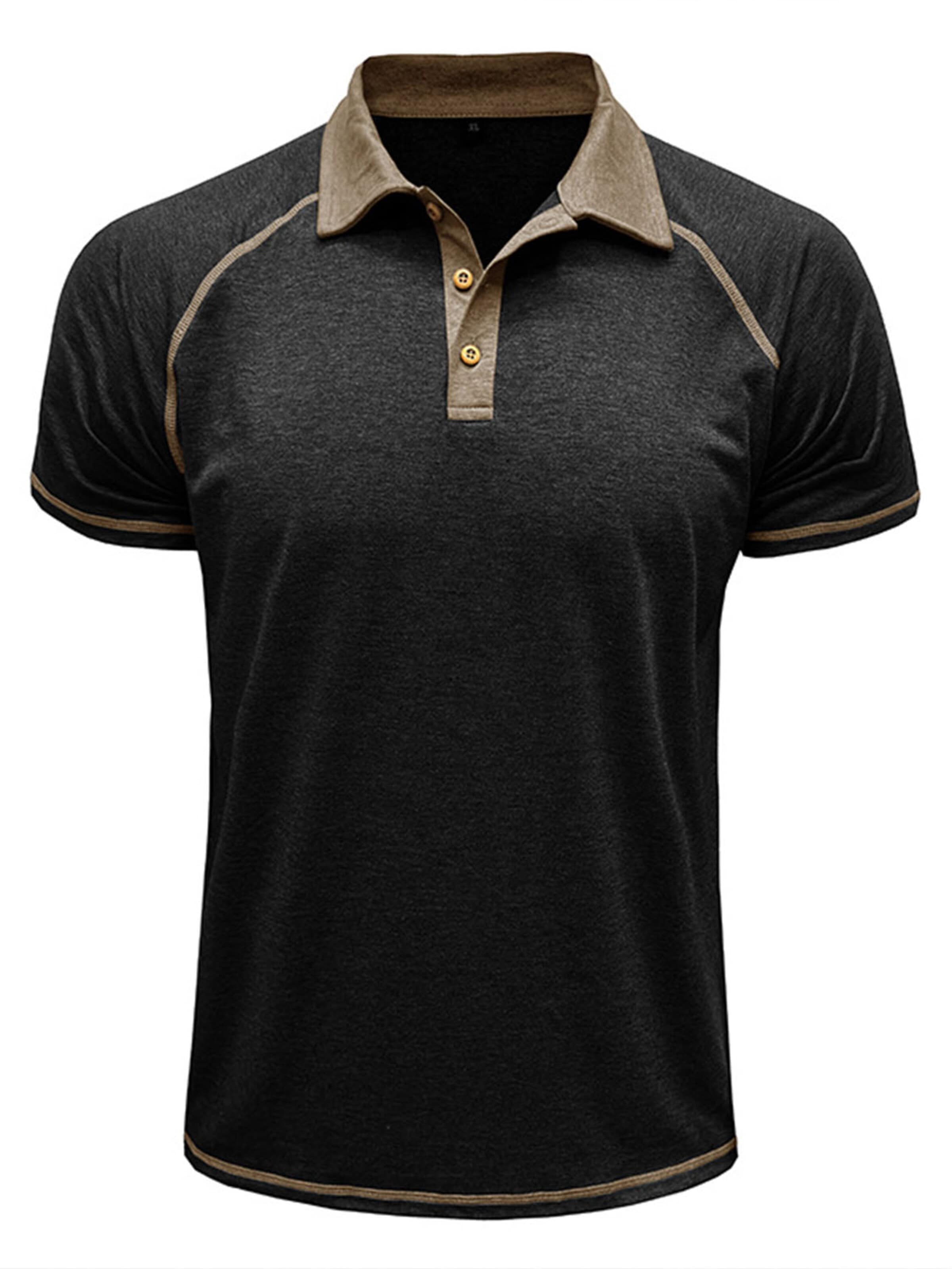 KoJooin Shirt 'Herren-Polohemd, strukturiert, lässig, Kurzarm, Knopfleiste, Sommerurlaub, Strand, dehnbar' in Black: front