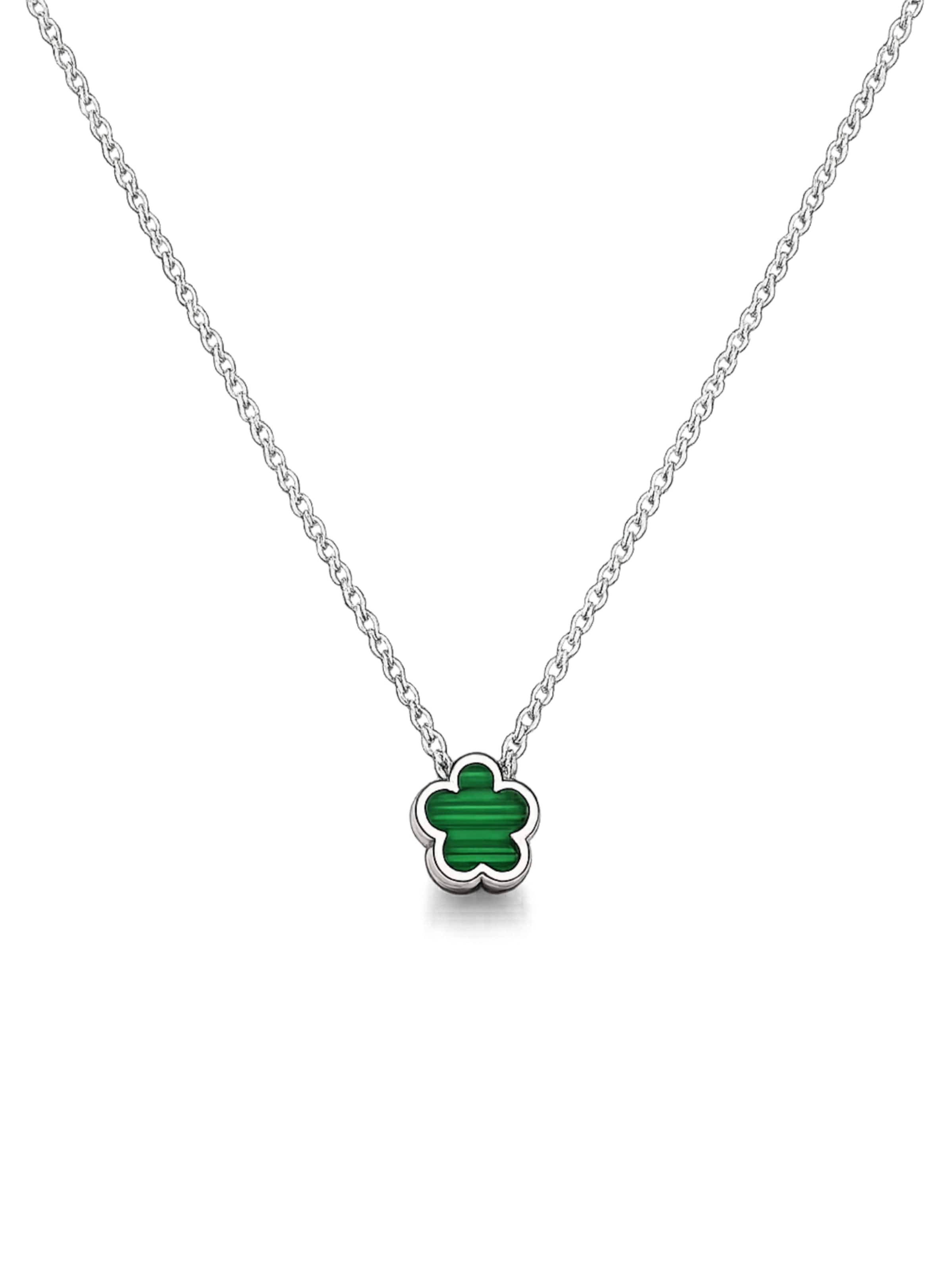 Pure Schmuck Ketting 'Clover Green' in Zilver: voorkant
