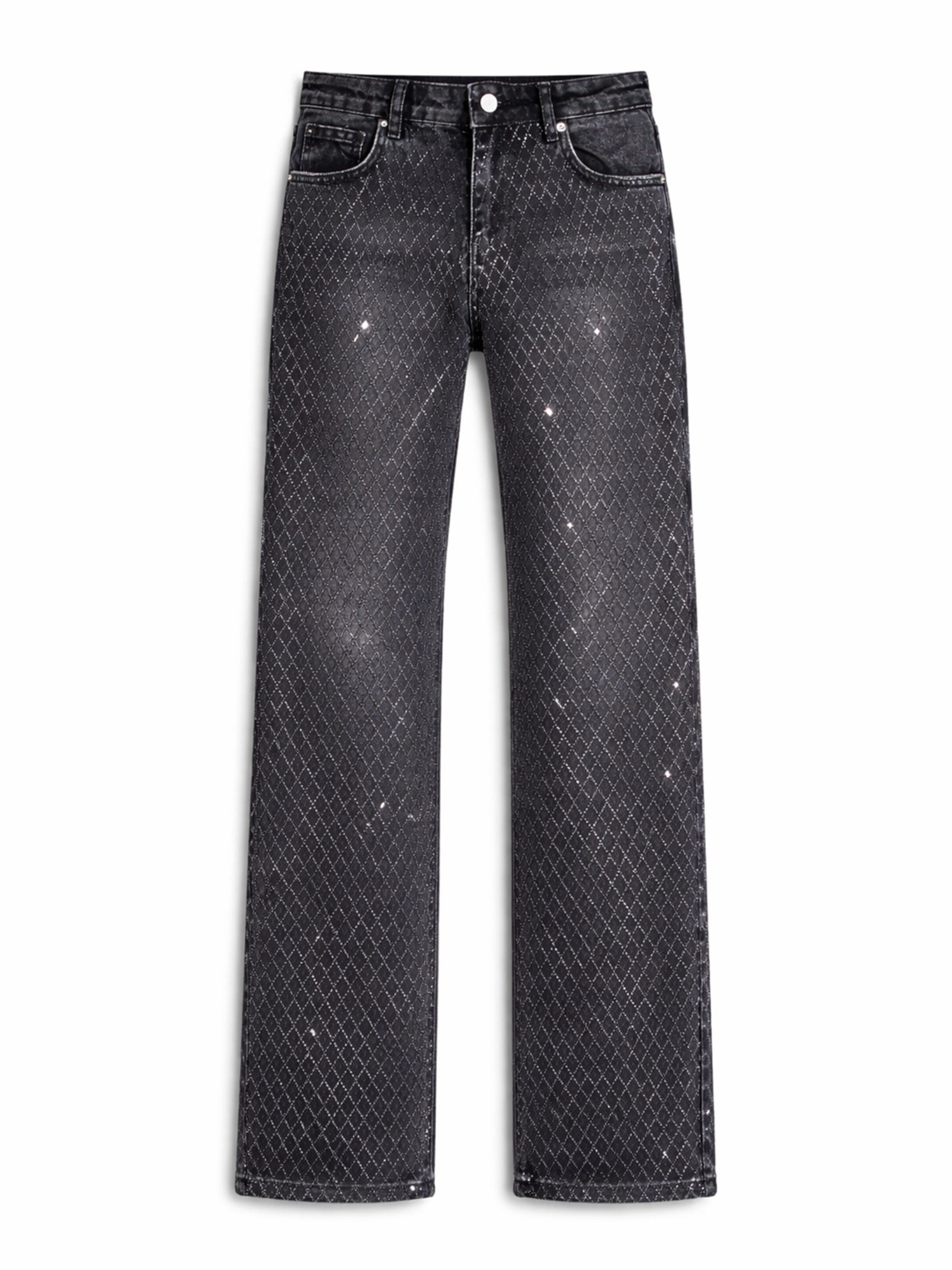 IT'S BASIC Jeans 'EMMA Rhinestone Straight High Rise Jeans' in de kleur Zwart gemêleerd, Productweergave