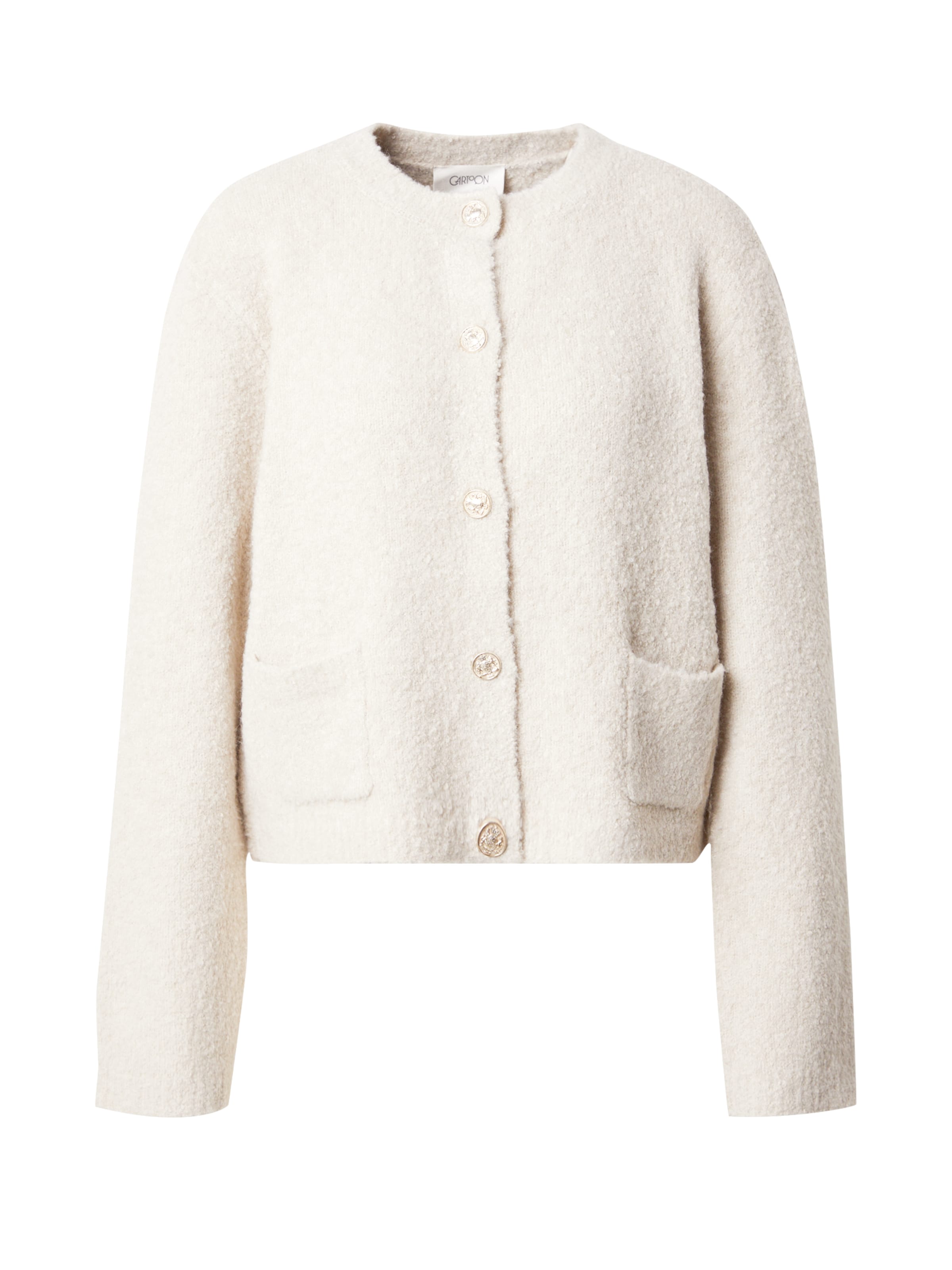 Cartoon Knit Cardigan in Beige: front