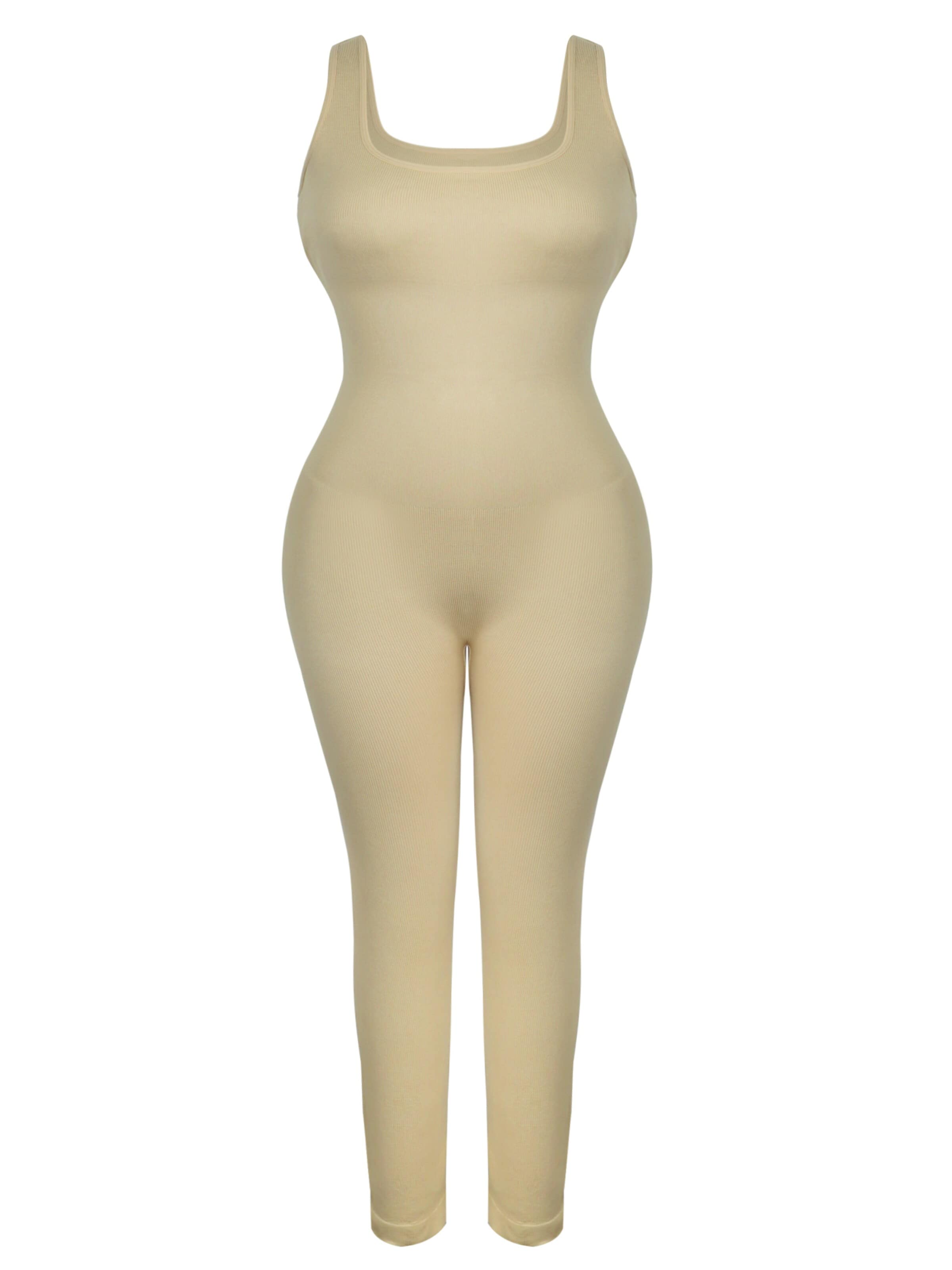 MEETWEE Athletic Bodysuit in Beige: front