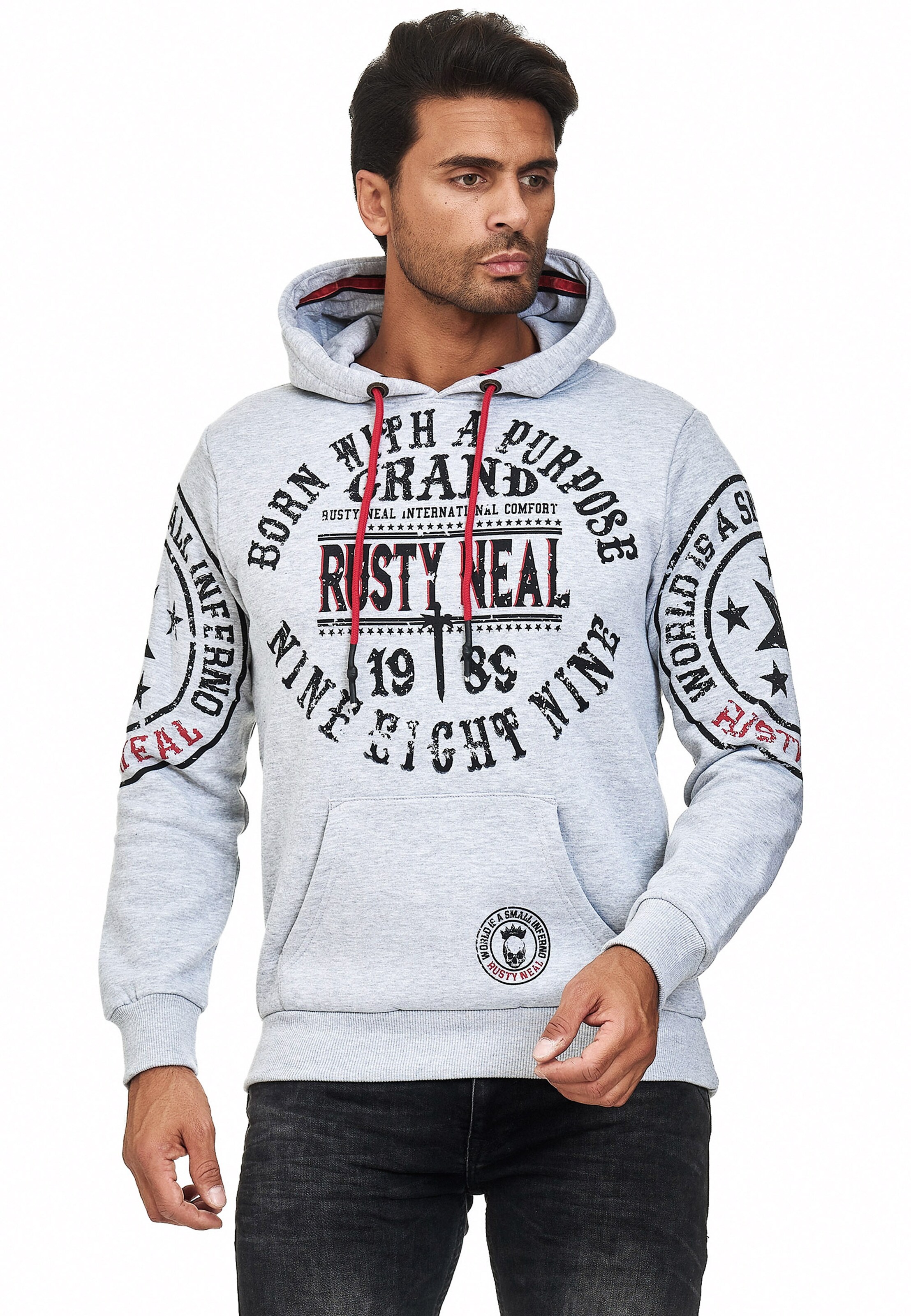 Rusty Neal Kapuzenpullover in Grau: Vorderseite