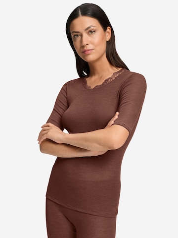 Hanro Shirt ' Woolen Lace ' in Bruin: voorkant