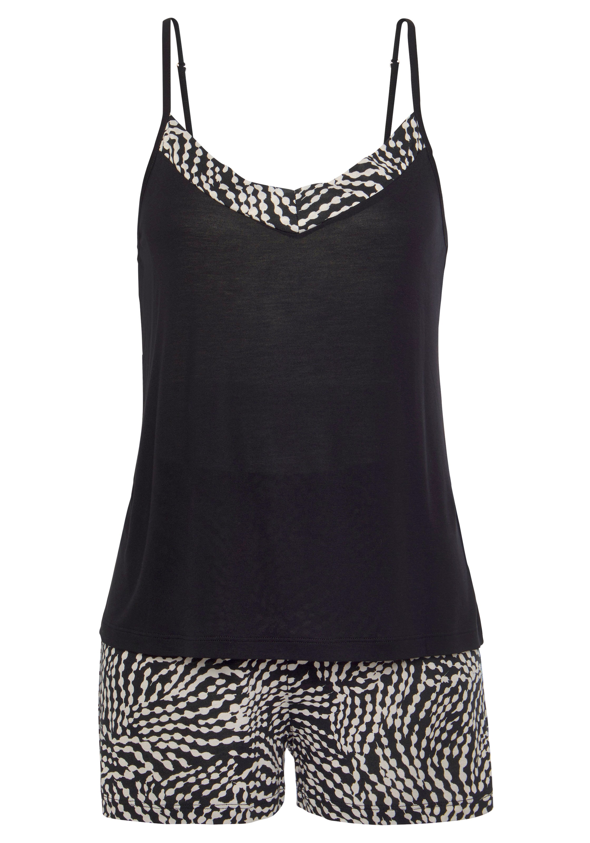 melns LASCANA Pidžama ar šortiem: no priekšpuses