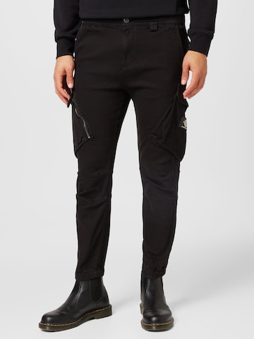 Denim Project Tapered Cargo Pants 'Utility' in Black: front