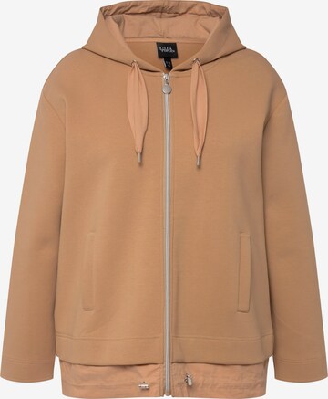 Ulla Popken Zip-Up Hoodie in Brown: front