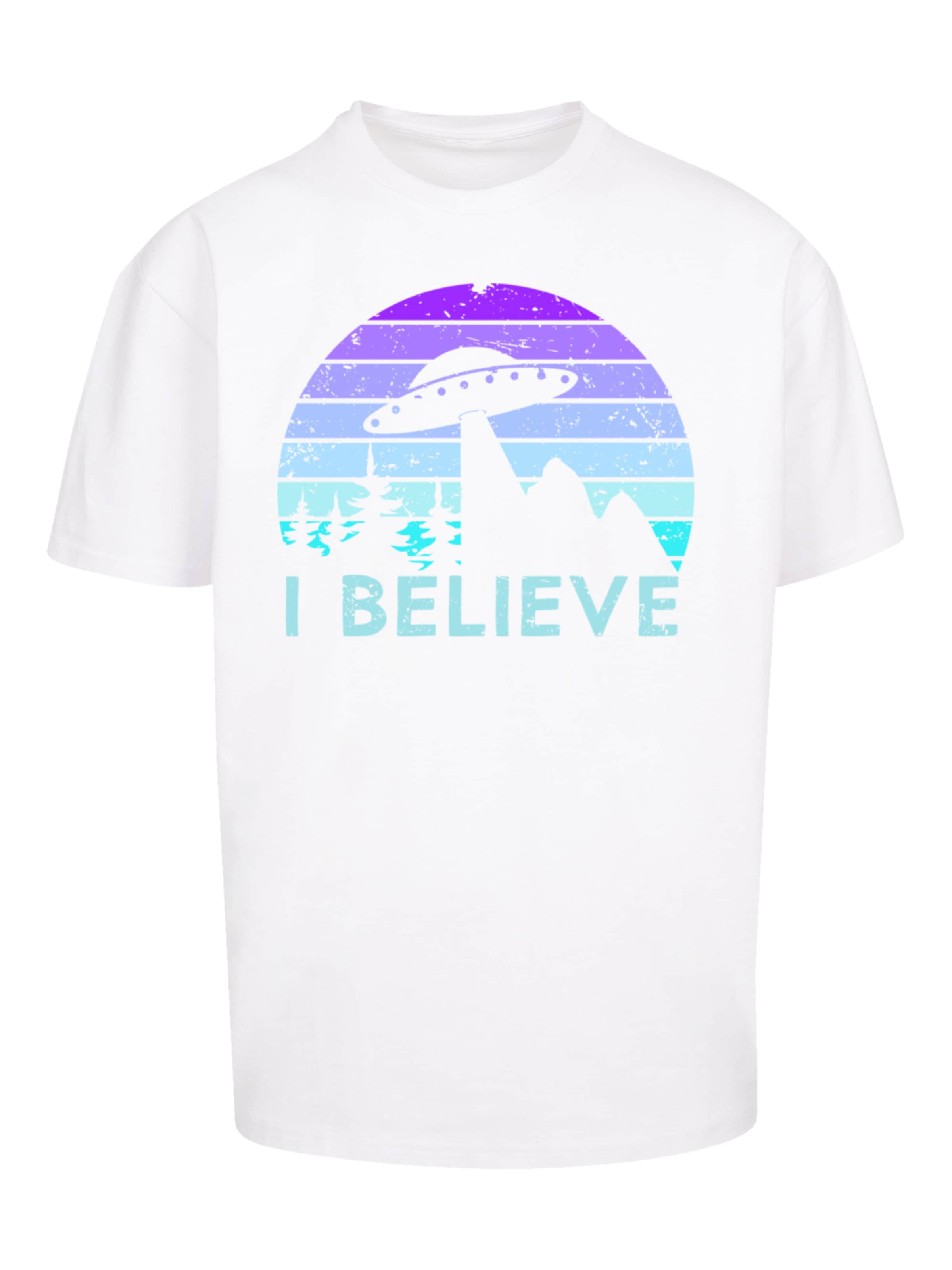 T-Shirt 'I Believe UFO Alien Raumschiff Retro' F4NT4STIC en blanc : devant