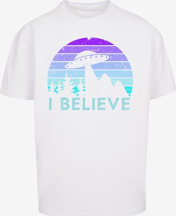 T-Shirt 'I Believe UFO Alien Raumschiff Retro' F4NT4STIC en blanc : devant