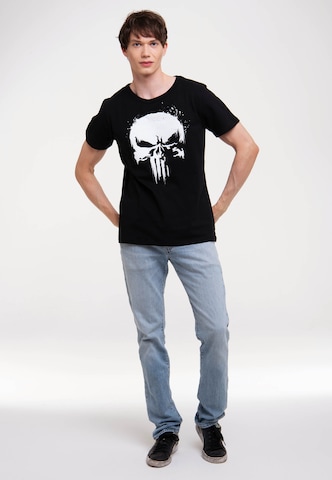 LOGOSHIRT Shirt 'Marvel - Punisher TV Skull' in Zwart