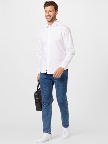 Abercrombie & Fitch Slim fit Button Up Shirt 'POPLIN' in White