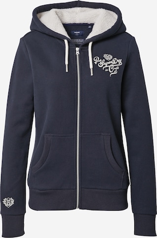 Superdry Zip-Up Hoodie 'Pride In Craft' in Blue: front