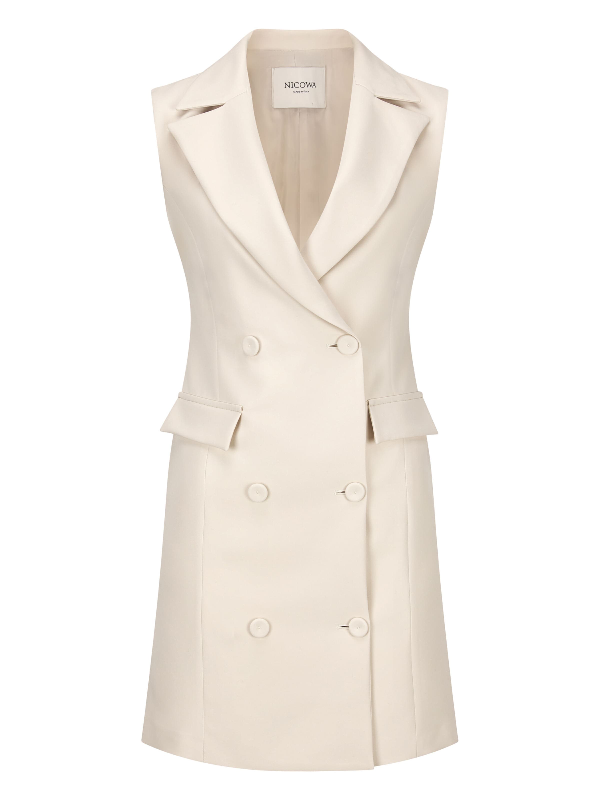 Nicowa Blazerkleid 'AWELIA', Model ist 1,78 cm und trägt Größe 34 in Weiß: Vorderseite