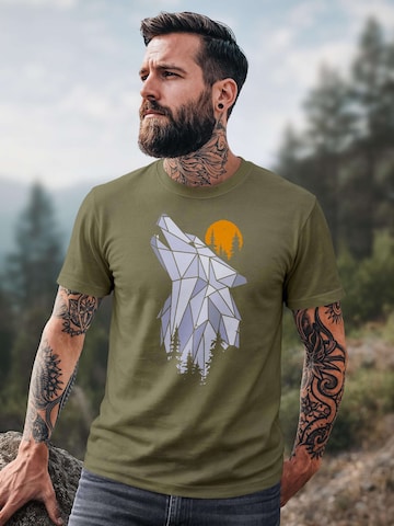 Neverless Shirt 'Polygon Wolf' in Green