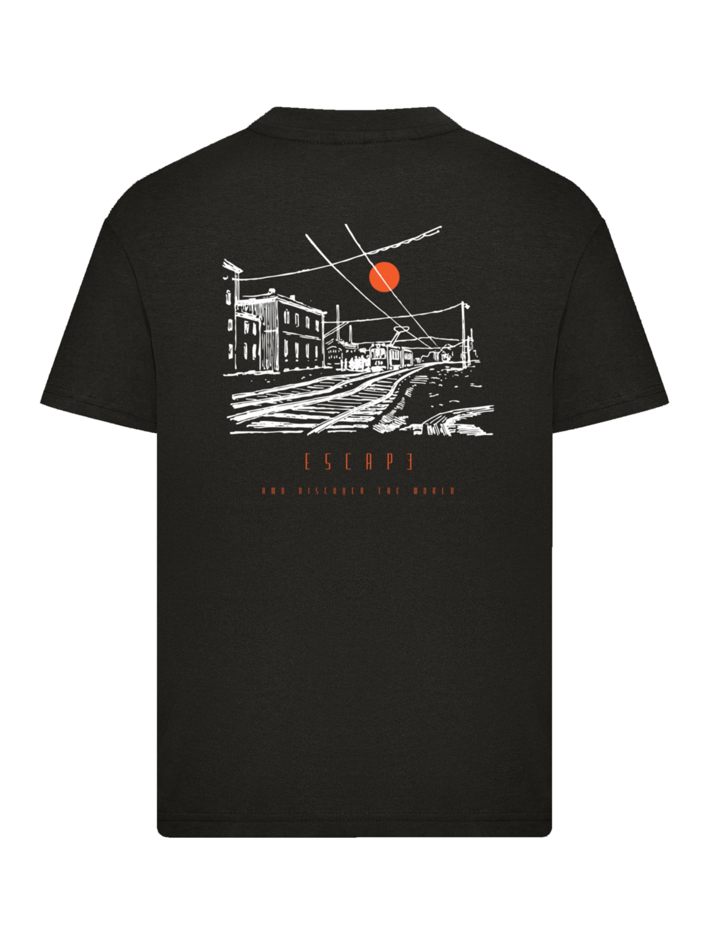 T-Shirt 'Escape Discover the World Town Train Station' F4NT4STIC en noir : devant