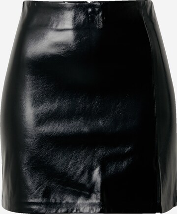 TOPSHOP Kjol 'Entry PP Split - Black Vinyl' i svart: framsida