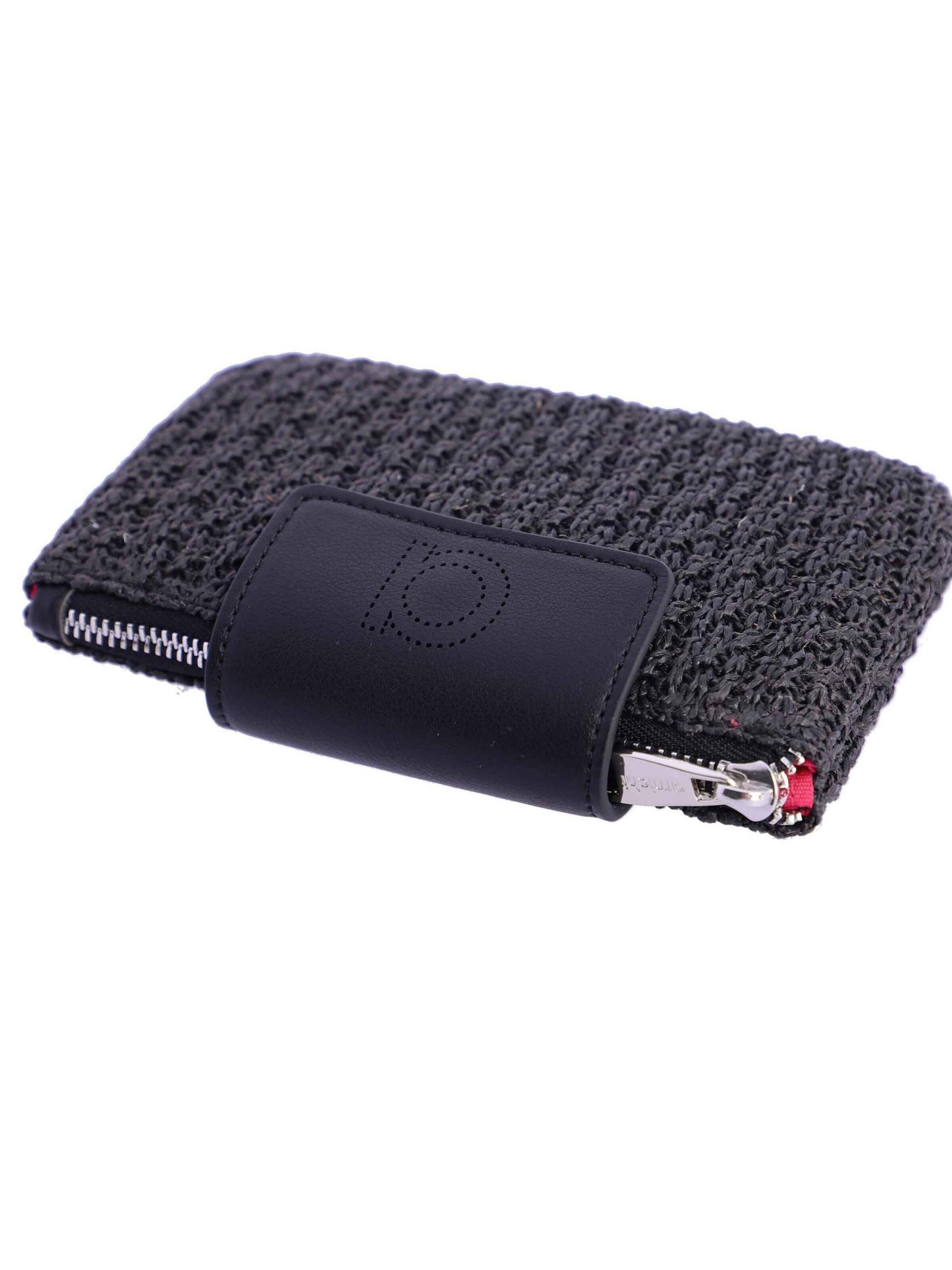 Amichi - Cartera 'Cartera para mujer Sunny de fibras naturales  y cierre de solapa y cremallera' en negro