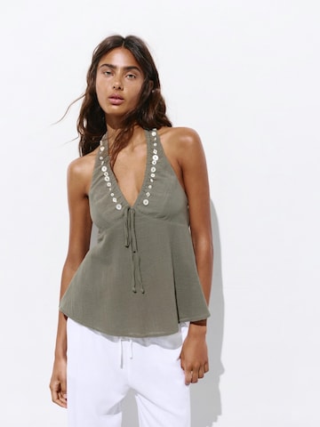 Pull&Bear Top | zelena barva: sprednja stran