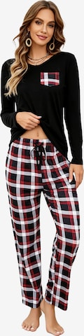 KoJooin Piżama 'Damen Weihnachts-Pyjama-Set im Karierten Design Klassische,Langärmelige Loungewear für Familiäre' w kolorze czarny: przód