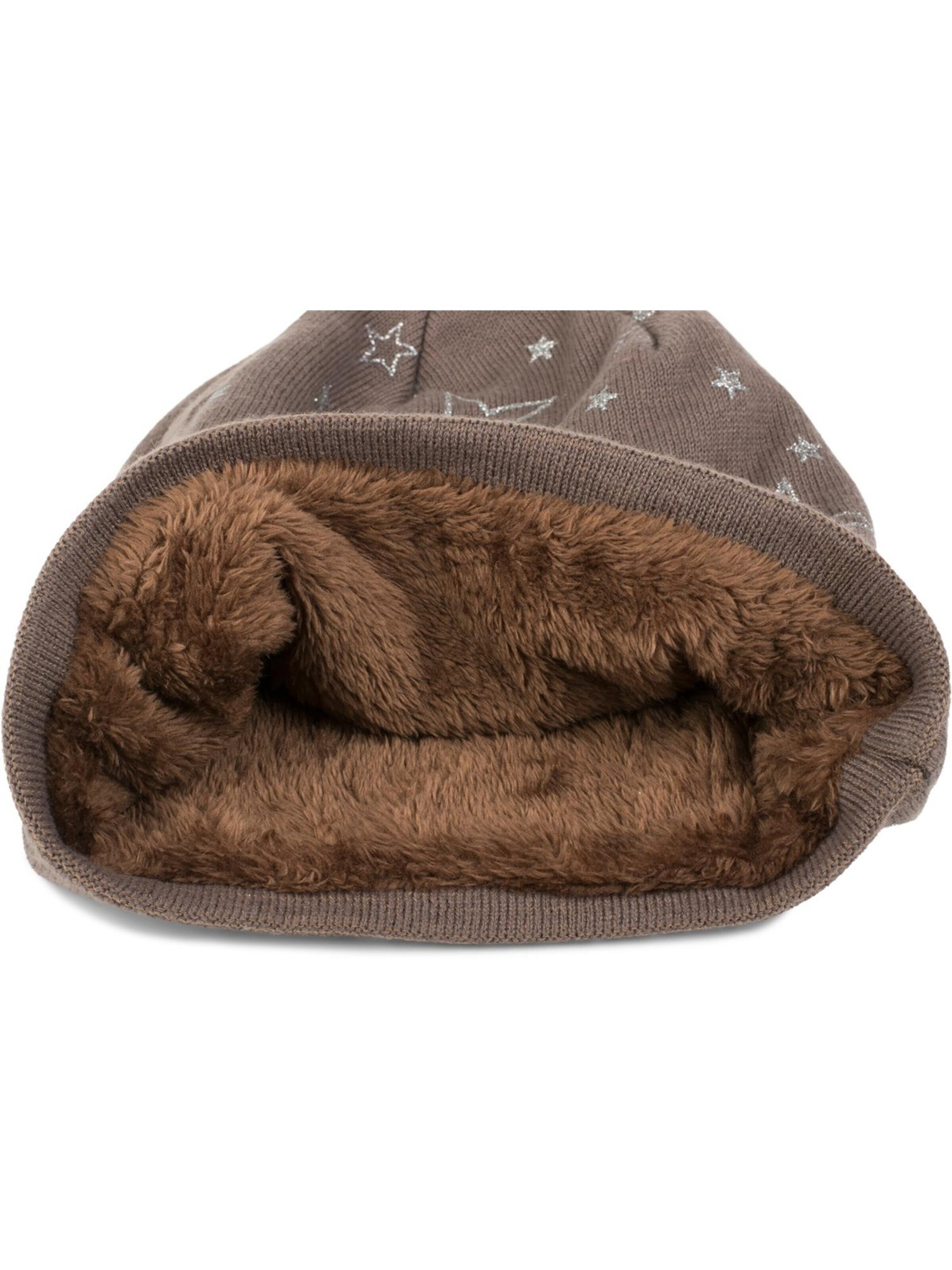 styleBREAKER Mütze 'Feinstrick Beanie mit Glitzer Stern Print'‌‌‌‌‌‌‌‌‌‌ in Grau