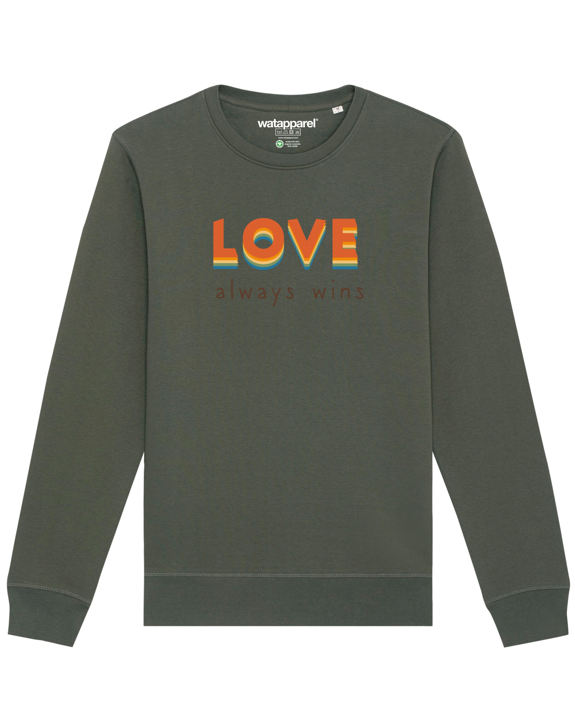 Watapparel Sweatshirt ' Love always wins ' in Grün: Vorderseite