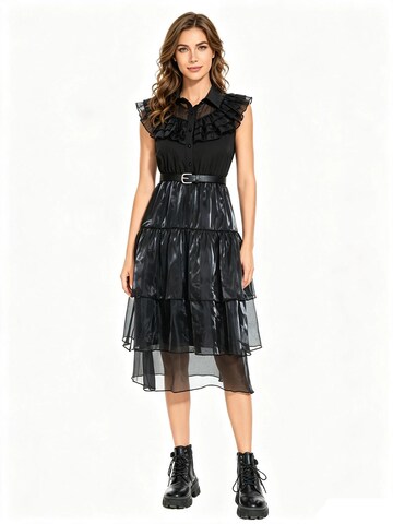 KoJooin Kleid 'Frauen Dirndl Schwarz Layer-Rüschen Hemdkleid Gürtel Casual Party'‌‌‌‌‌ in Schwarz