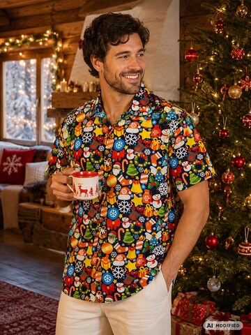 Regular fit Camicia 'Christmas Allover' di King Kameha in blu