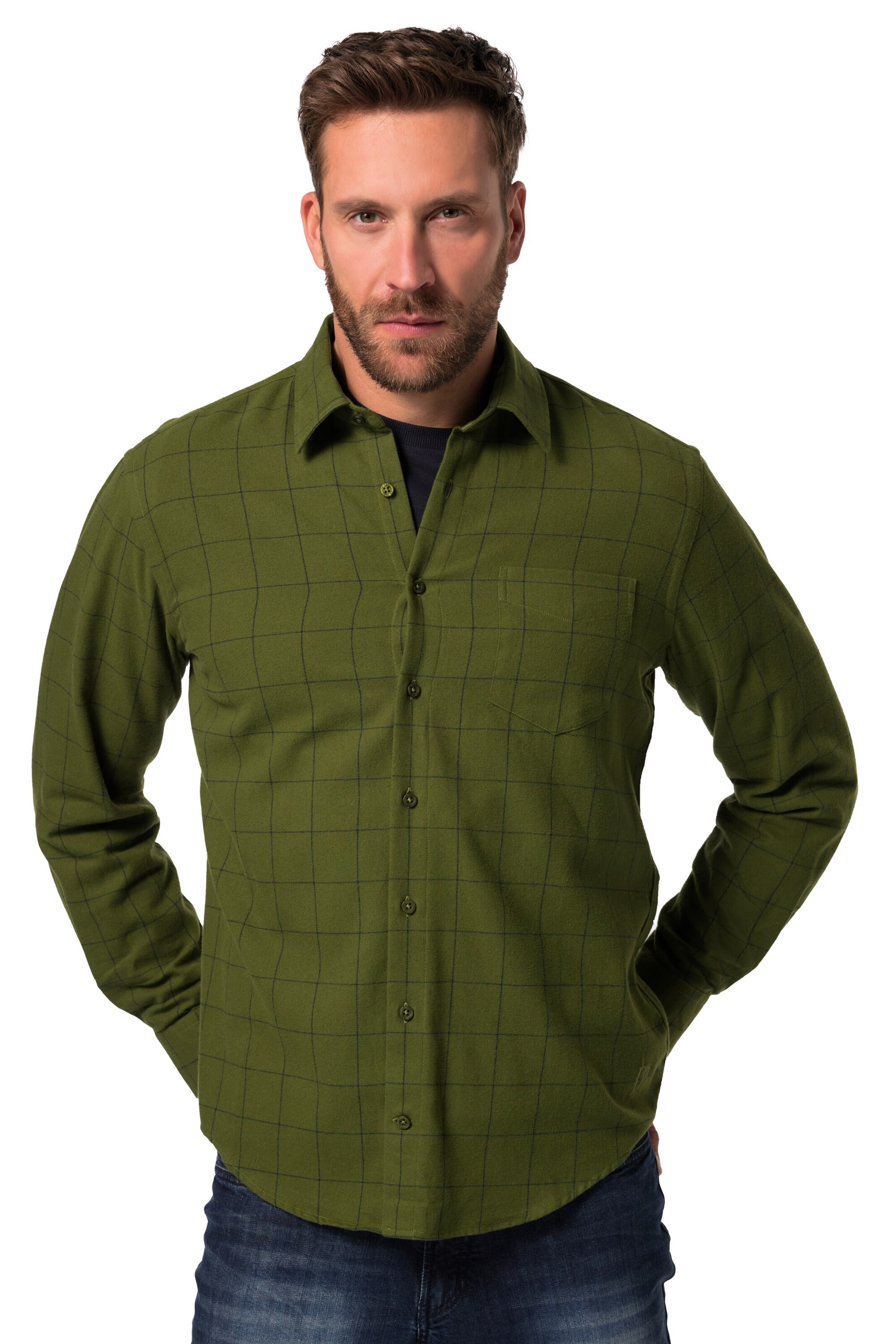 JP1880 Regular fit Overhemd in Groen: voorkant