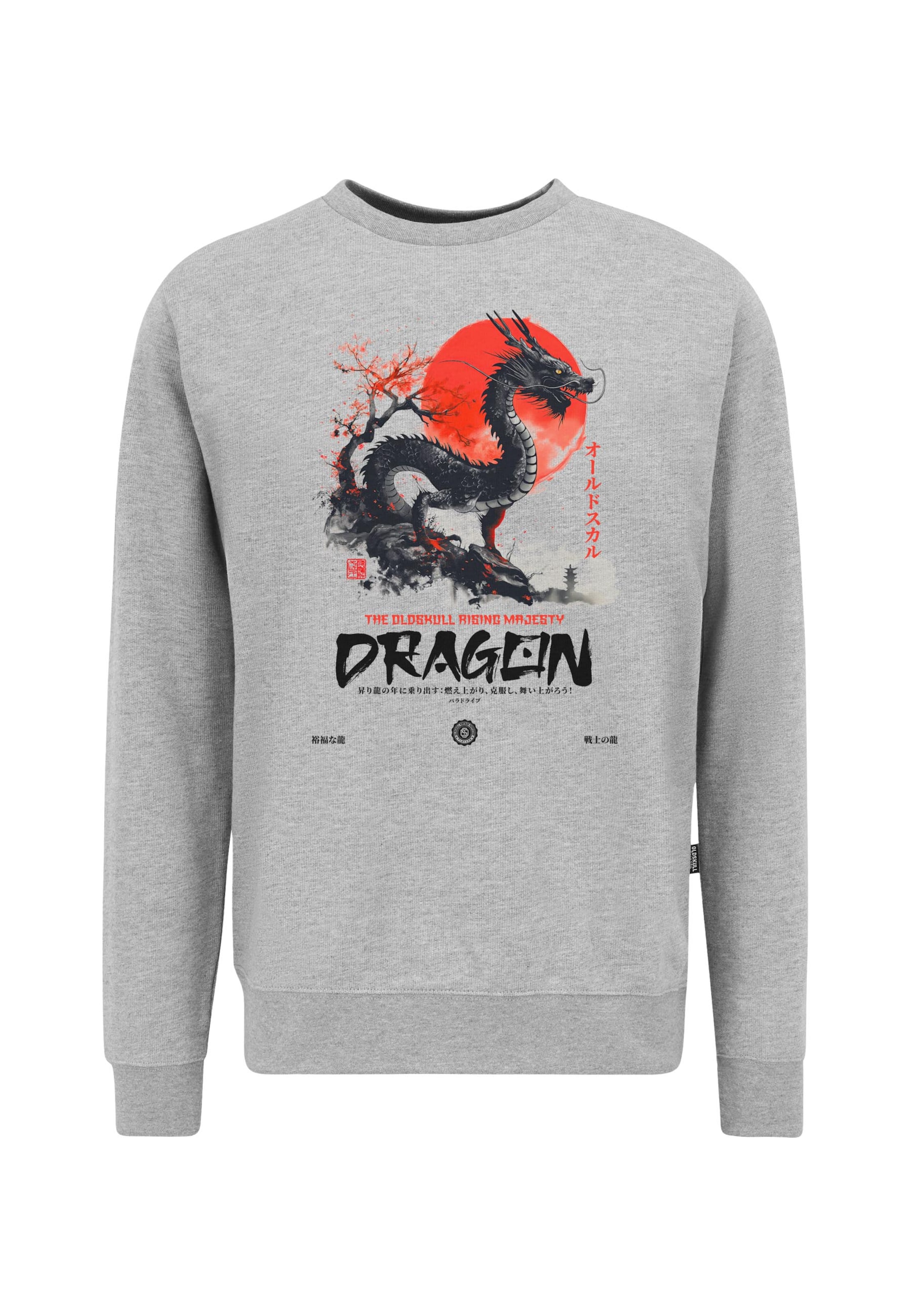 Oldskull Sweatshirt 'Asian Dragon Spirit Graphic' in Grey: front