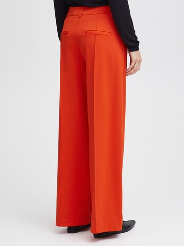 ICHI Wide leg Trousers with creases in Orange