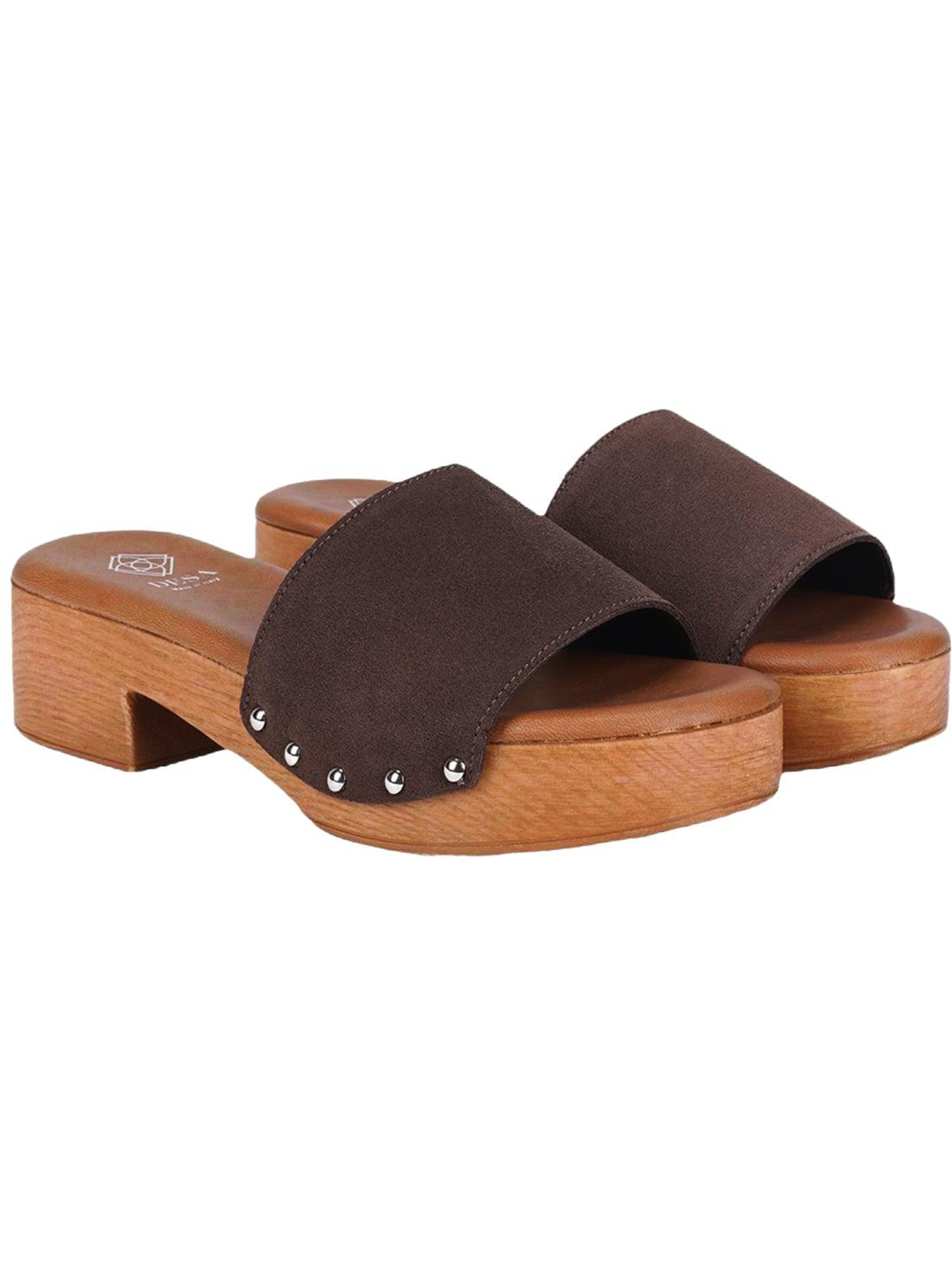 Desa - Zapatillas de casa 'DESA Damen-Sandalen aus Wildleder mit Blockabsatz und Nietenbesatz' en marrón