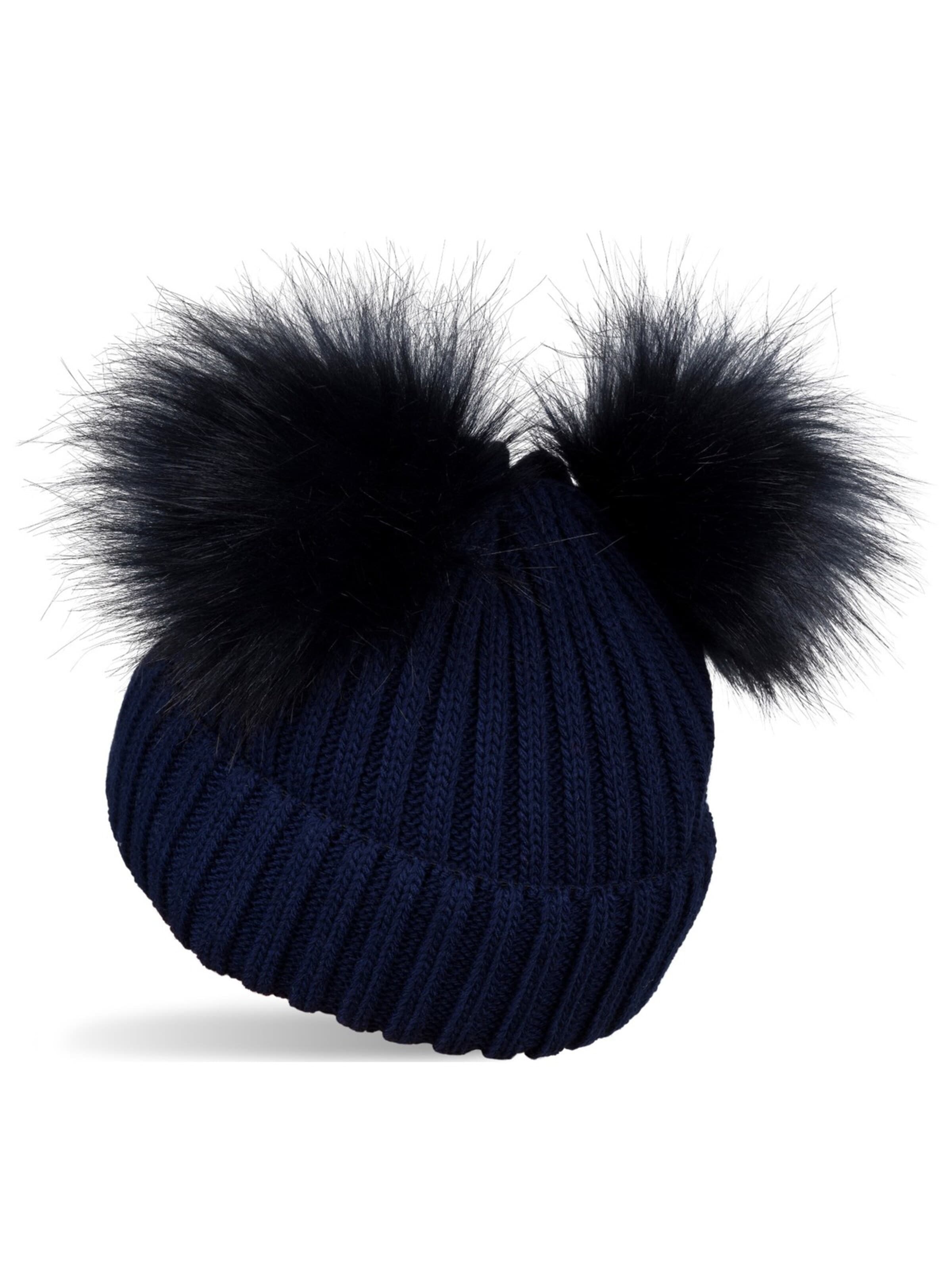 styleBREAKER Beanie 'Kinder Bommelmütze mit zwei Bommel' in Blue: front