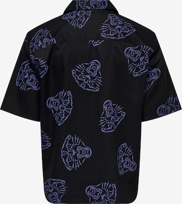Only & Sons Comfort fit Button Up Shirt 'YOP' in Black