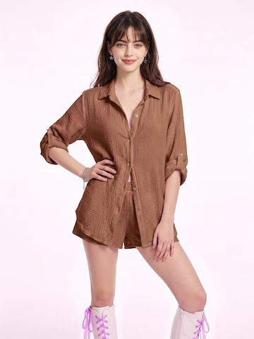 TorWeit Oversizeshirt 'Essential Cotton Shirt'‌‌‌‌ in Braun