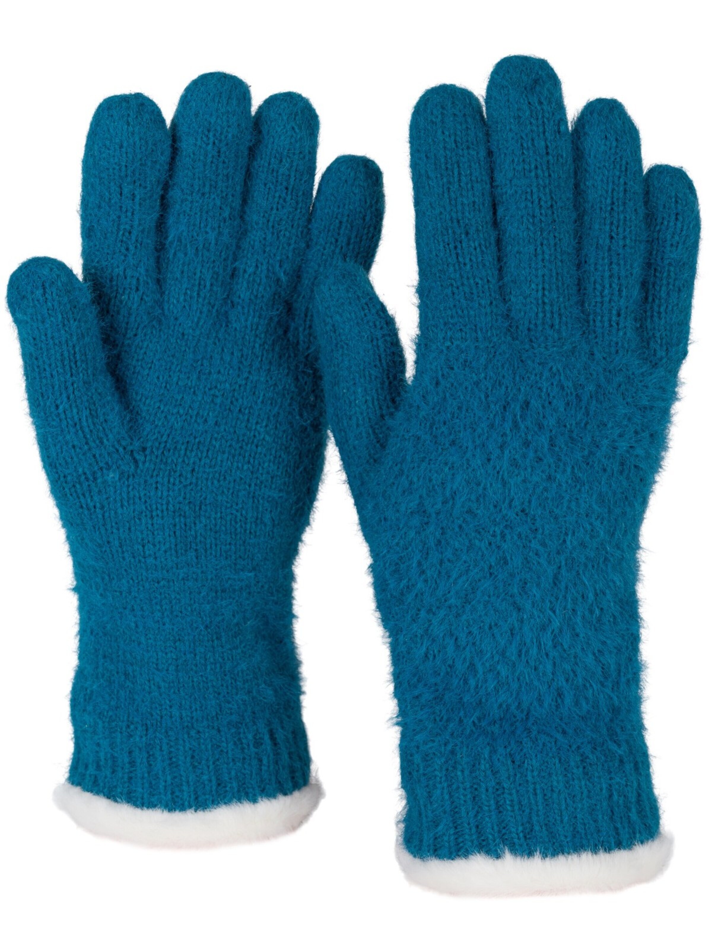 styleBREAKER Fingerhandschuhe 'Strickhandschuhe mit Reiskornmuster und Fleece'‌‌‌ in Blau: Vorderseite