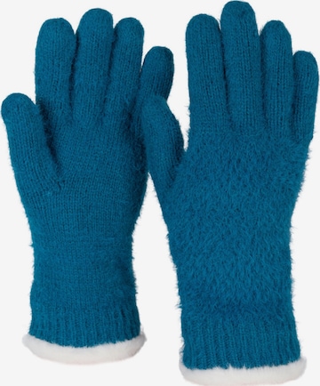 styleBREAKER Fingerhandschuhe 'Strickhandschuhe mit Reiskornmuster und Fleece' in Blau: Vorderseite