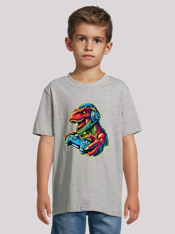 F4NT4STIC T-Shirt 'Dinosaurier Gamer' in Grau: Vorderseite
