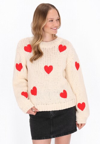 MYMO Υπερμέγεθες πουλόβερ 'Young Fashion' σε μπεζ: μπροστά