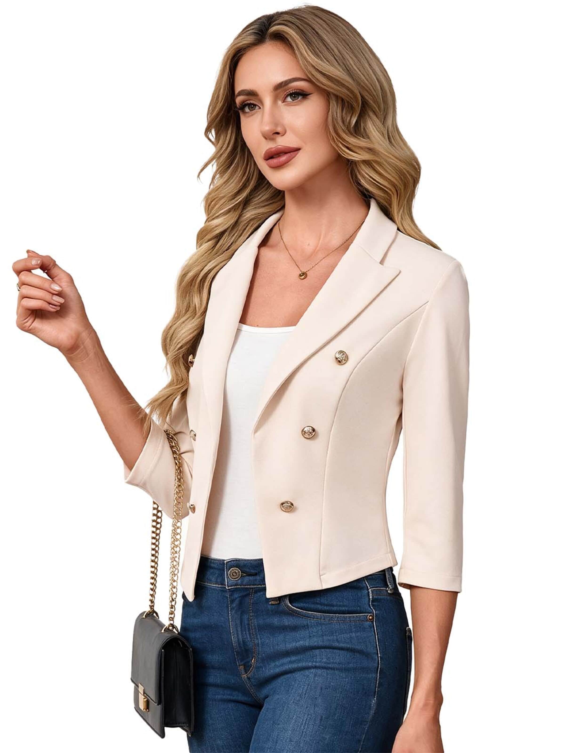 KoJooin Marynarka 'Damen Business-Blazer mit spitzem Reverskragen Metallknöpfen: 3/4-Ärmel,offene Knopfleiste perfekt' w kolorze pomarańczowy