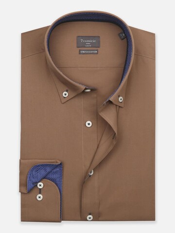 Slim fit Camicia business 'Leonardo Sport Poplin Stretch Man Shirt Brown' di 7Camicie in marrone