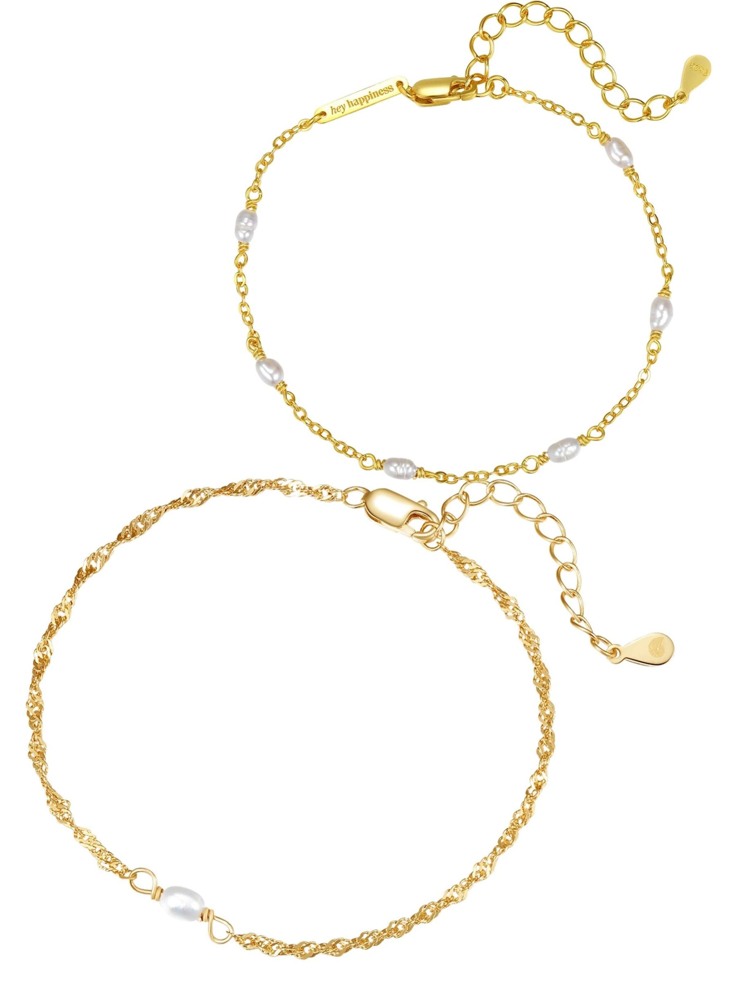 Hey Happiness Armband 'Freshwater Pearl Bracelets' in Goud