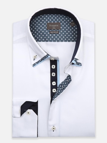 7Camicie Slim fit Zakelijk overhemd 'Vesuvio Iconic Satin Man Shirt Light Blue' in Wit