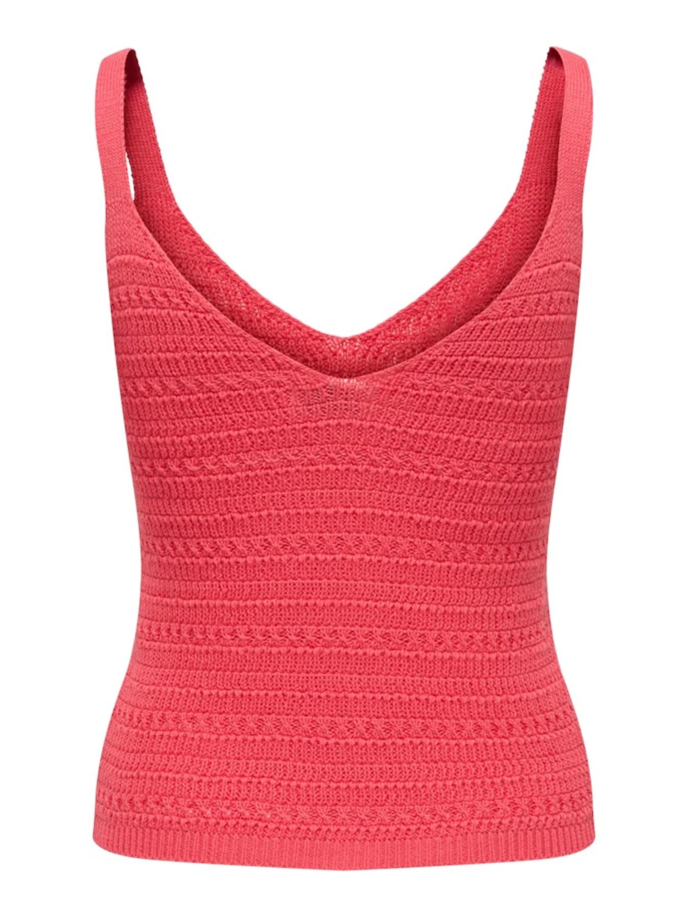 JDY Knitted top 'JDYTROPICA S/L V-NECK TOP' in Red