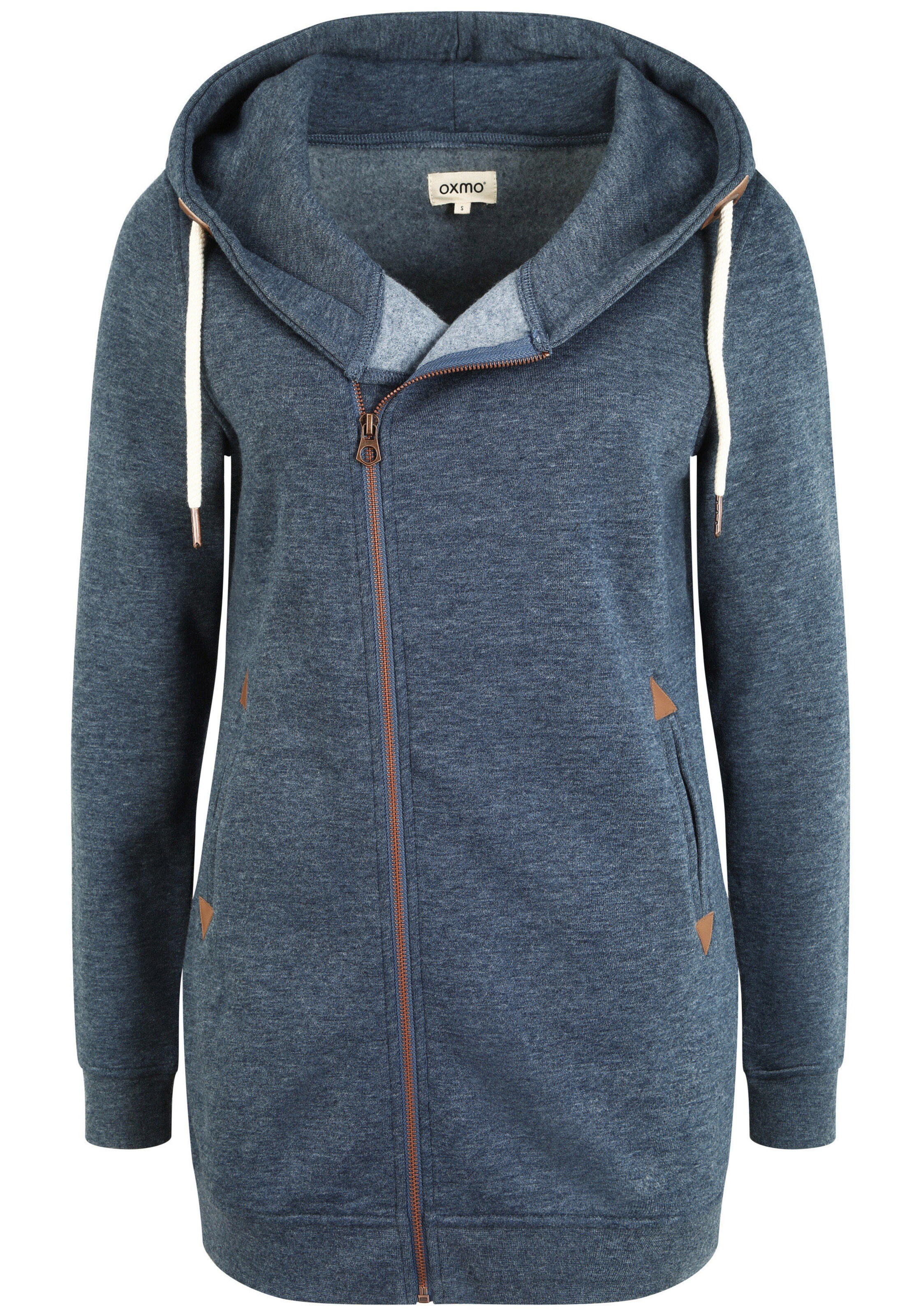 Oxmo Casaco em moletão 'Vicky Zip Hood Long' em azul, Vista do artigo