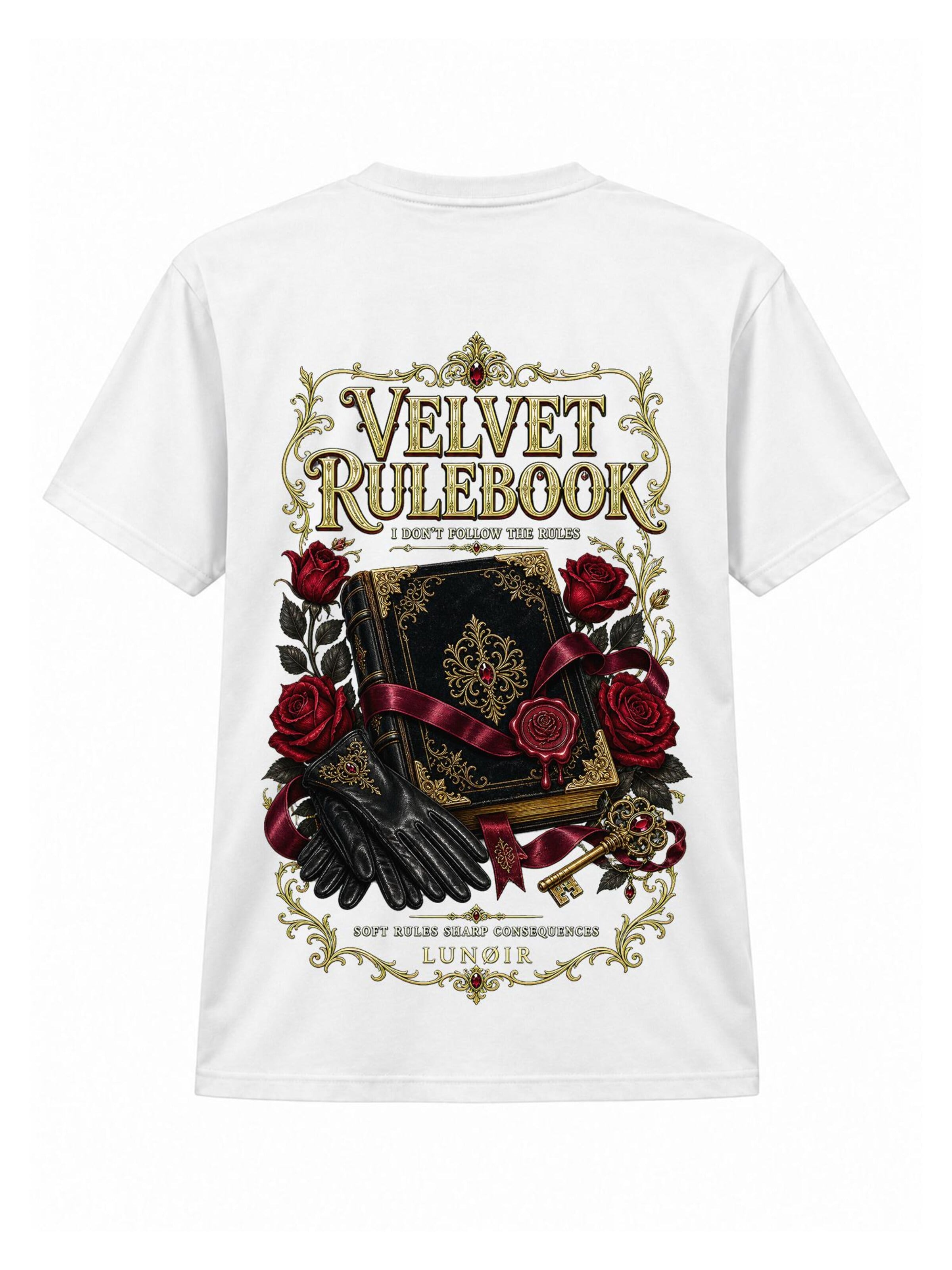 LUNØIR Studio Póló 'Velvet Rulebook' - fehér: elől