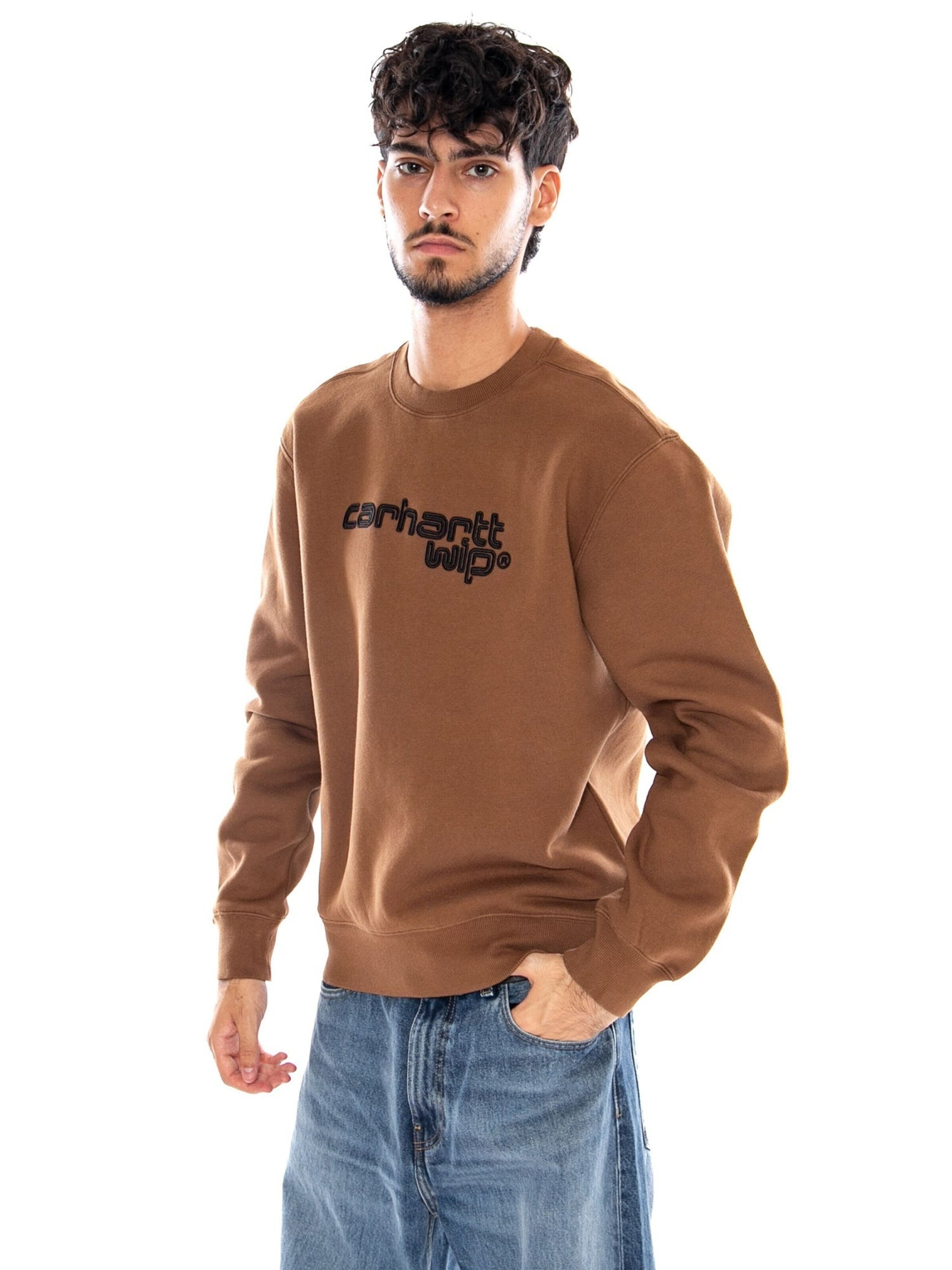 Carhartt WIP Sweatshirt 'WIRELESS SWEAT WIP H BROWN / BLACK' in Bruin: voorkant