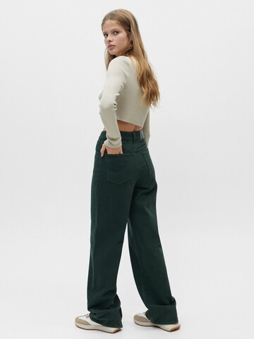 Pull&Bear Zvonové kalhoty Džíny – zelená