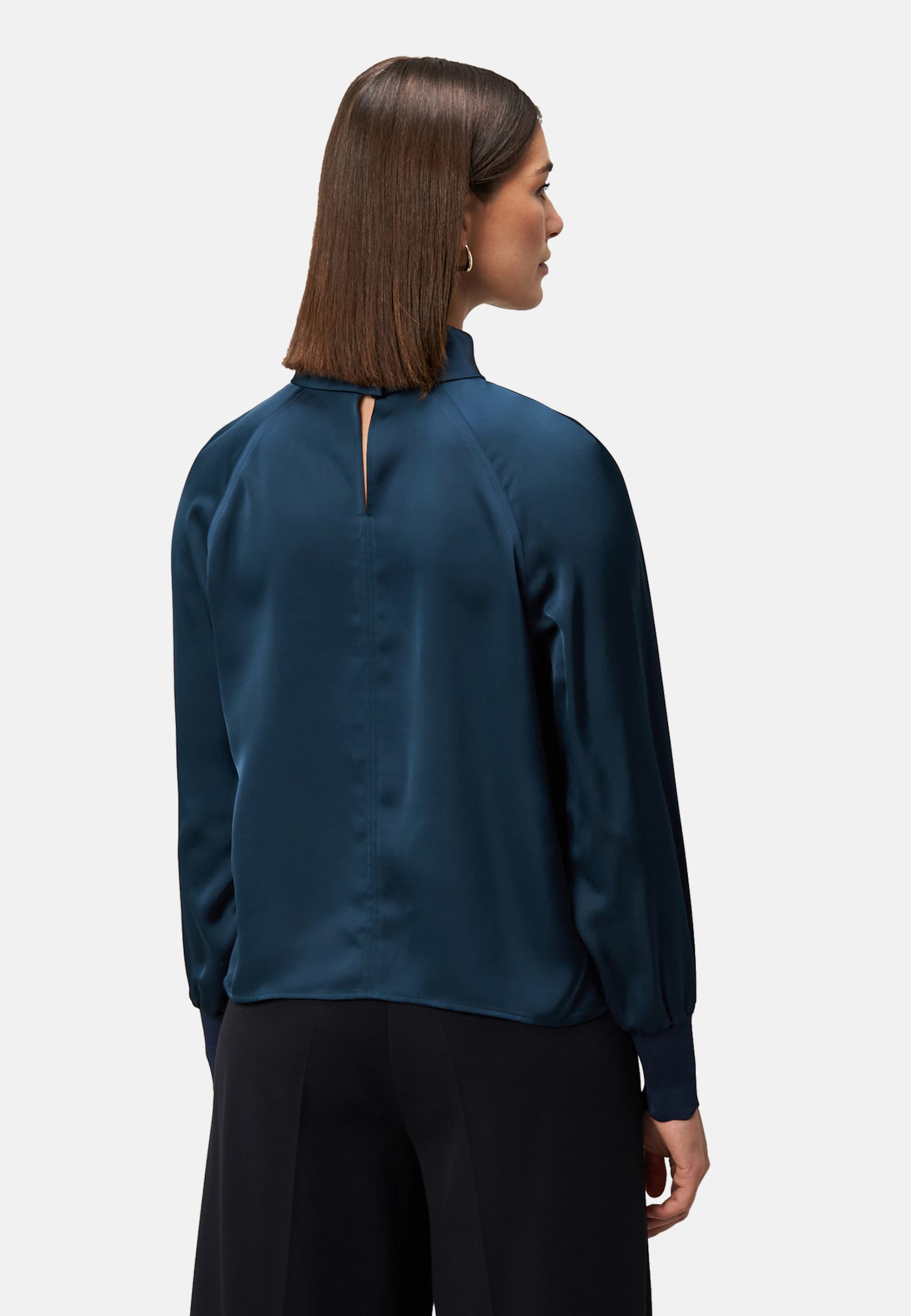 zero Satinbluse mit Stehkragen in Blau
